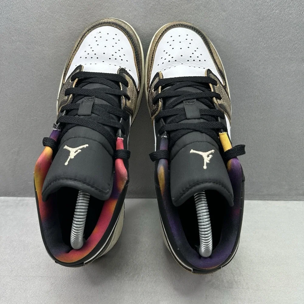 Size 7Y / Womens 8.5 Nike Air Jordan 1 Low SE Wear-Away Shoes Black / Tie-Dye - Picture 6 of 8